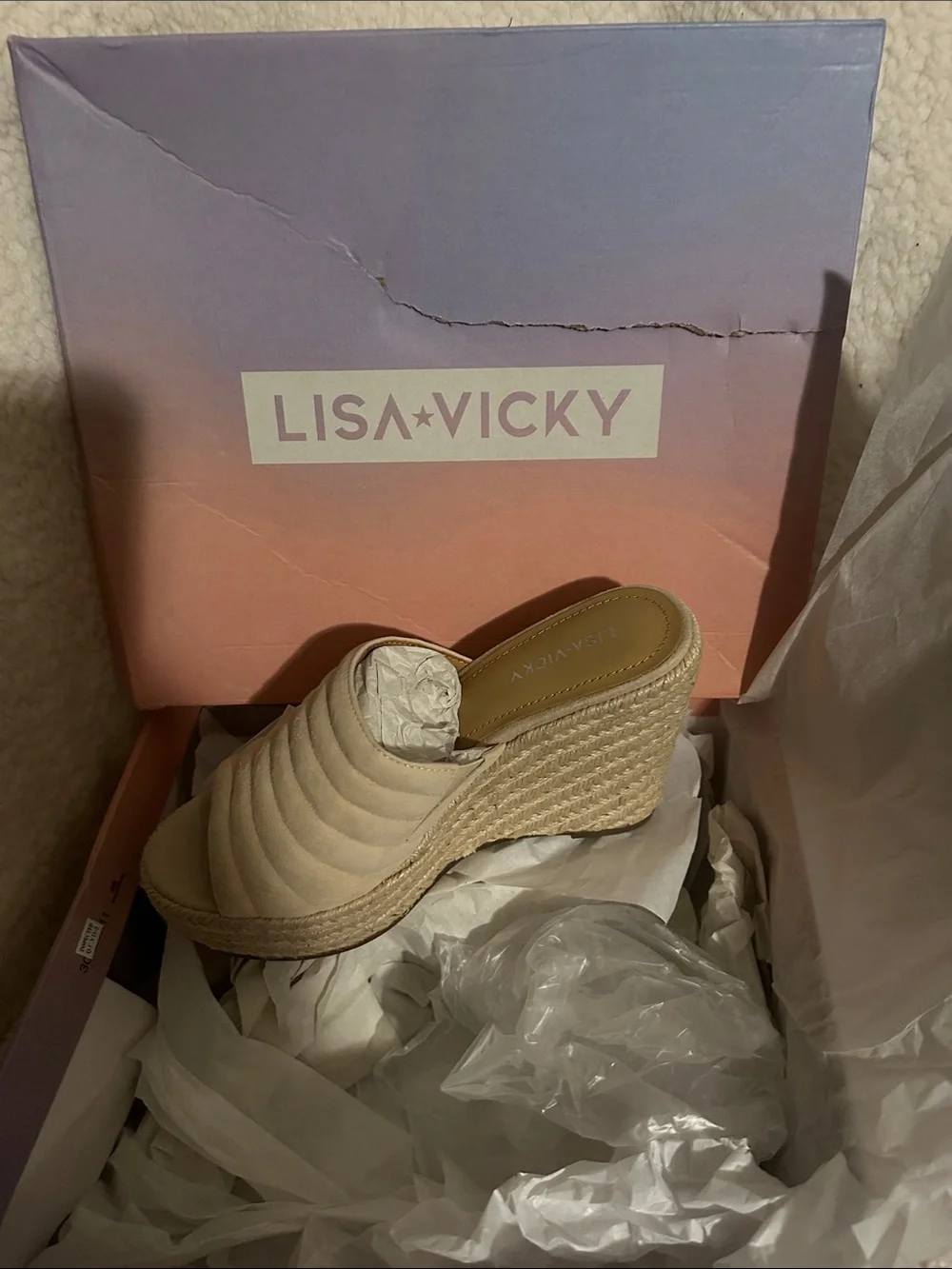Lisa Vicky Women's Cream Quilted Espadrille Wedge Slide